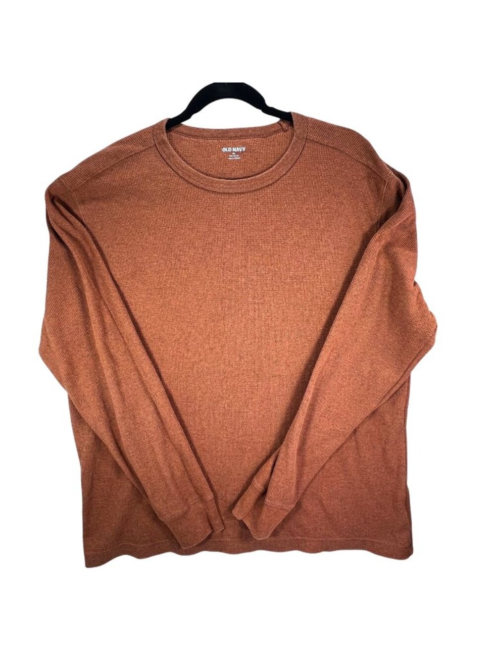 Old Navy Mens XL Waffle Knit Shirt Long Sleeve Rust Brown Crewneck Built In Flex